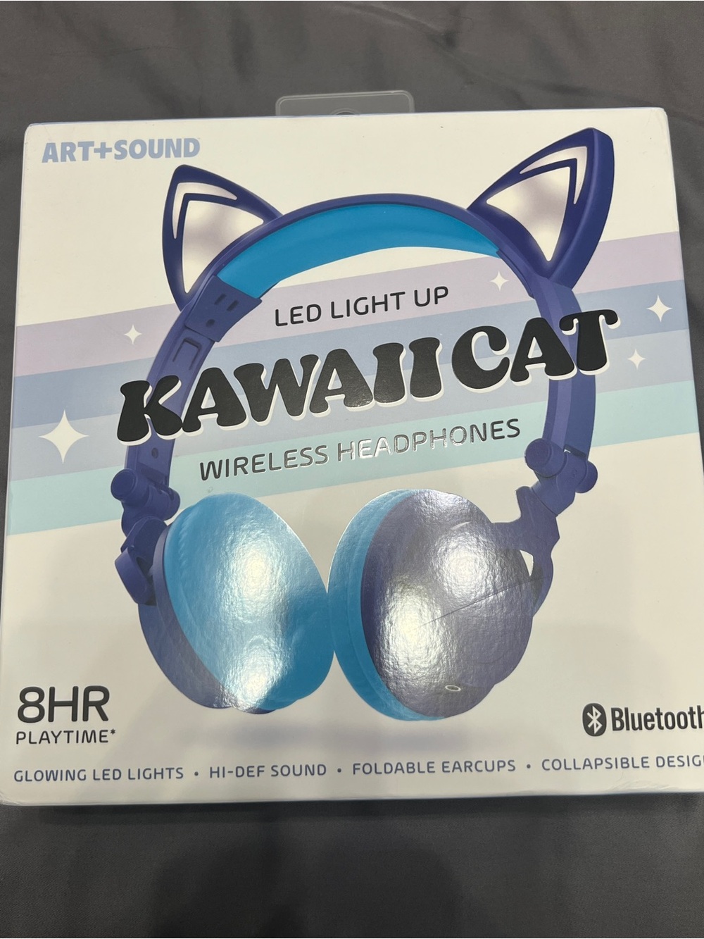 Kawaii Cat LED Light Up Wireless Headphones - Blue and purple